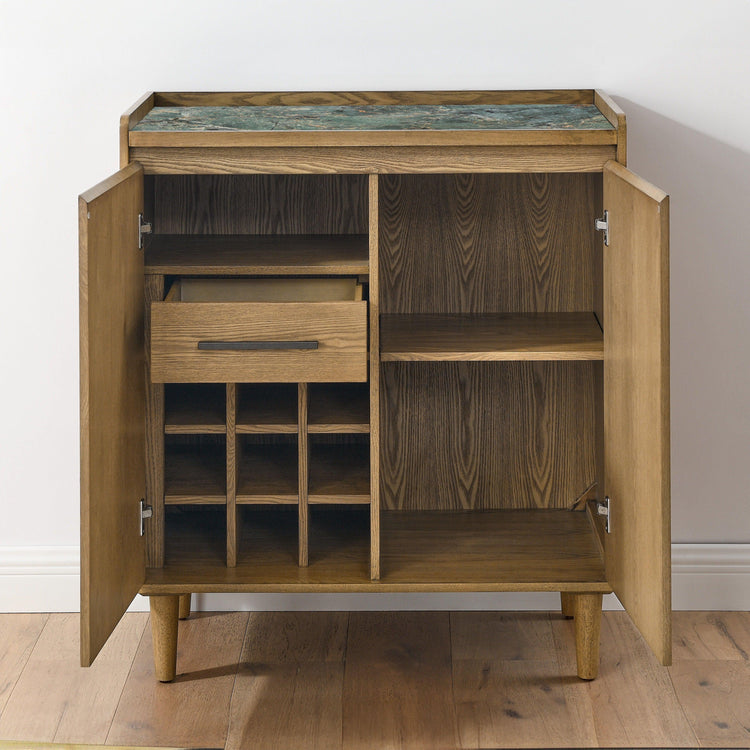 Steve Silver Furniture - Novato - Bar Cabinet With Sintered Stone Inlay Top - Light Brown - 5th Avenue Furniture