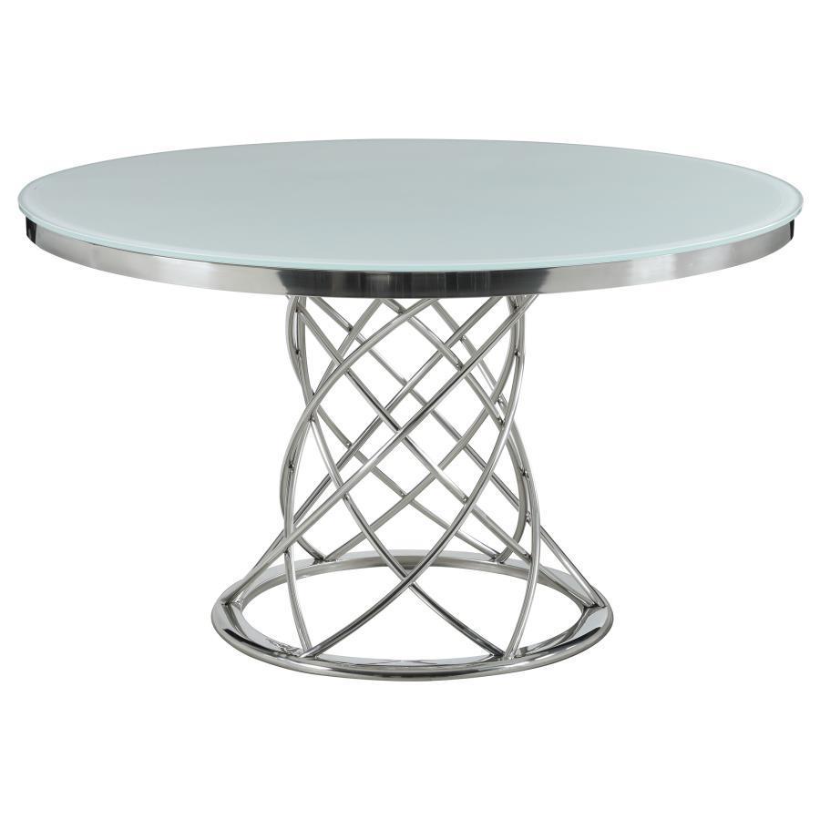 CoasterElevations - Irene - Round Glass Top Dining Table - White And Chrome - 5th Avenue Furniture