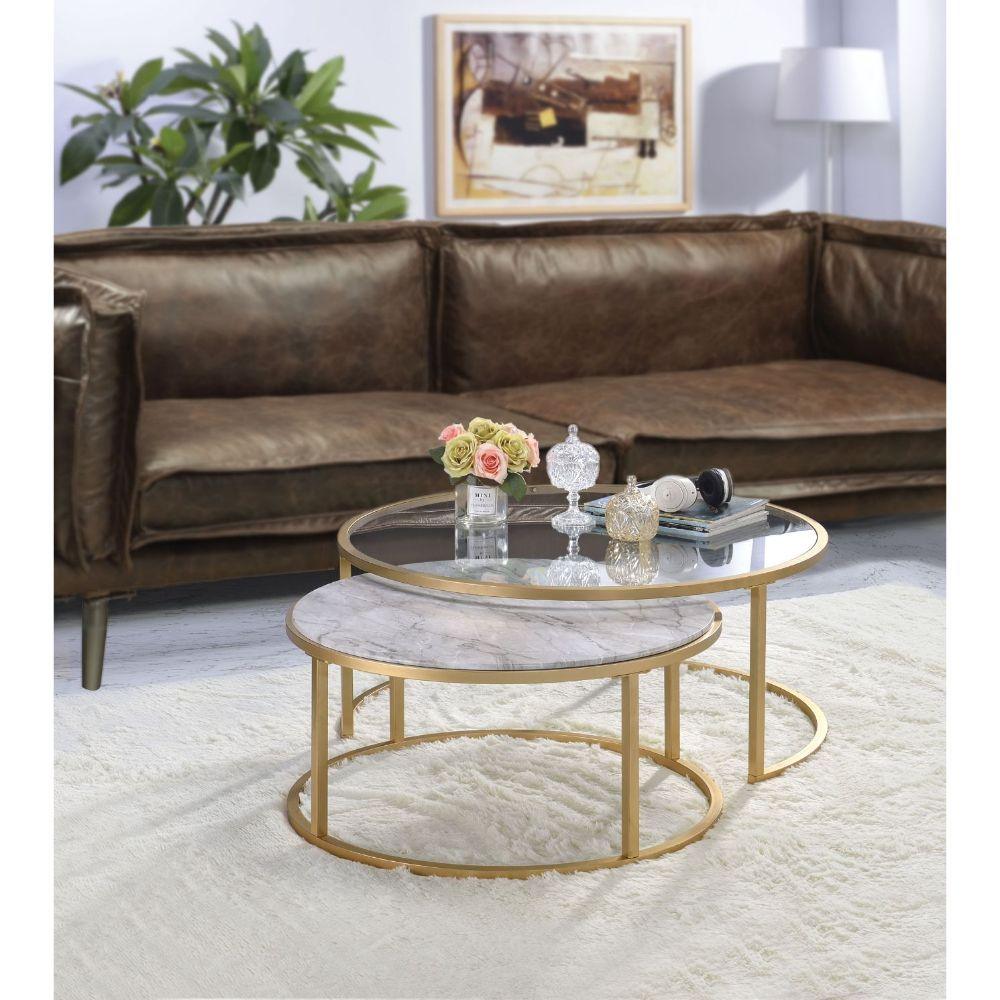 ACME - Shanish - Coffee Table - Faux Marble & Gold - 5th Avenue Furniture