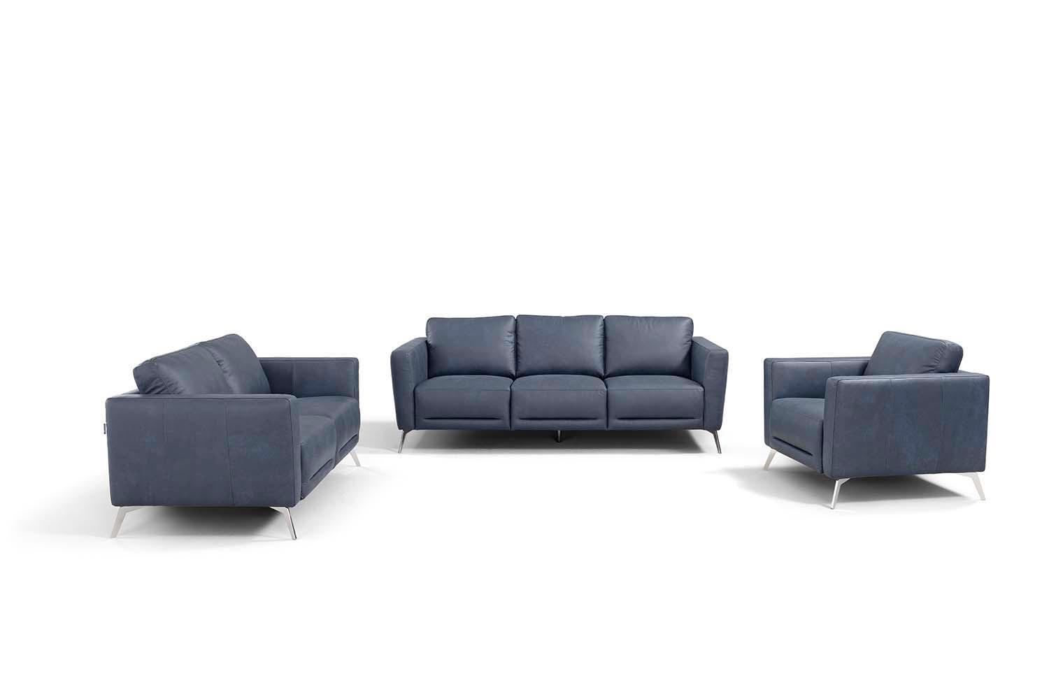 ACME - Astonic - Loveseat - Blue Leather - 5th Avenue Furniture