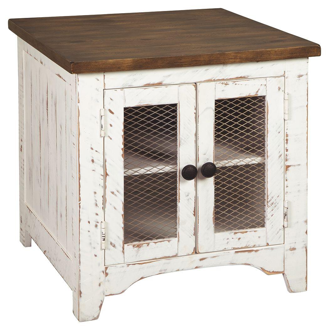 Ashley Furniture - Wystfield - White / Brown - Rectangular End Table - 2 Doors - 5th Avenue Furniture