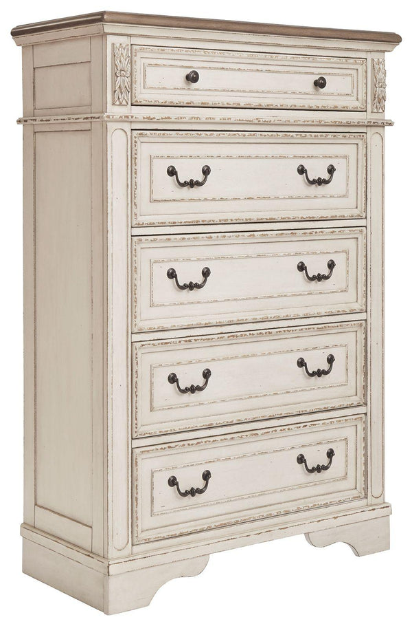 Ashley Furniture - Realyn - White / Brown / Beige - Five Drawer Chest - 5th Avenue Furniture