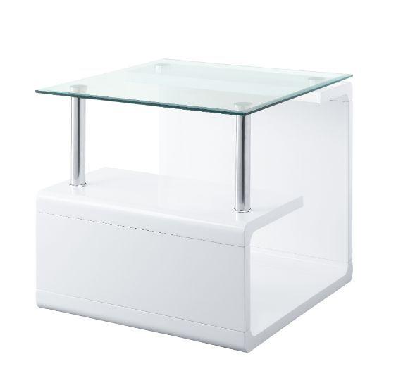 ACME - Nevaeh - End Table - Clear Glass & White High Gloss Finish - 5th Avenue Furniture