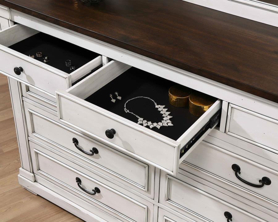 CoasterEssence - Hillcrest - 9-Drawer Dresser - Dark Rum And White - 5th Avenue Furniture