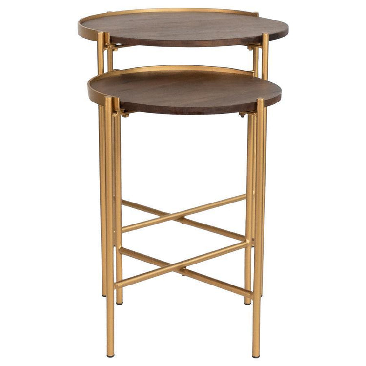 Coaster Fine Furniture - Malka - 2 Piece Round Nesting Table - Dark Brown And Gold - 5th Avenue Furniture