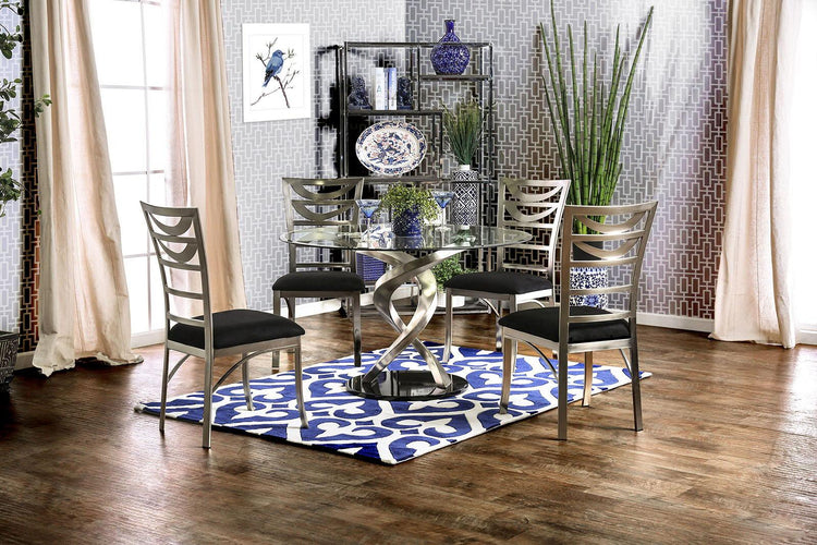 Furniture of America - Roxo - Round Dining Table - Silver / Black - 5th Avenue Furniture