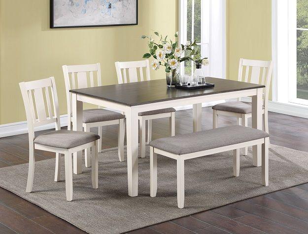 Crown Mark - Rowan - 6 Piece Dinette Set With Bench - White - 5th Avenue Furniture