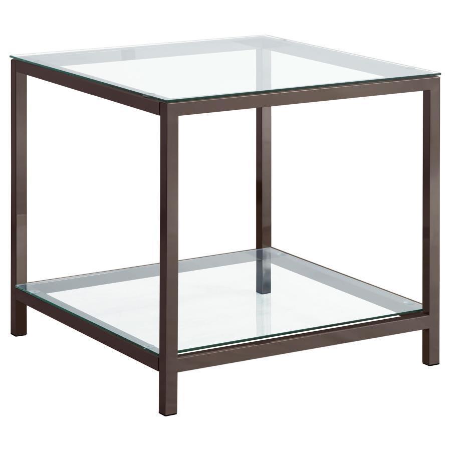 CoasterEssence - Trini - End Table With Glass Shelf - Black Nickel - 5th Avenue Furniture