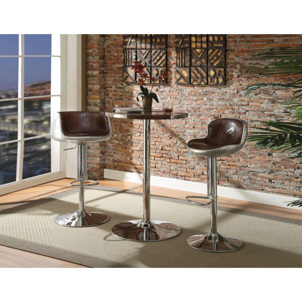 ACME - Brancaster - Bar Table - Retro Brown Top Grain Leather & Aluminum - 5th Avenue Furniture